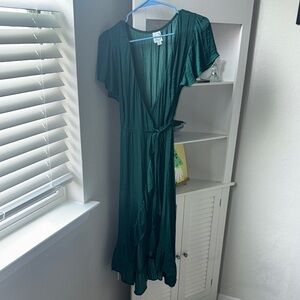 Blue Rain Green Flutter Sleeve V-Neck Sundress